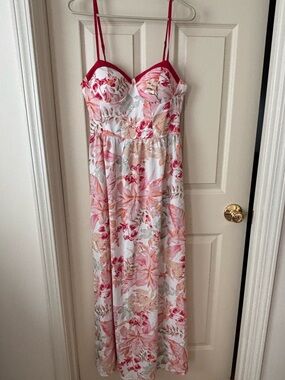 Floral Maxi Sundress with Red Trim